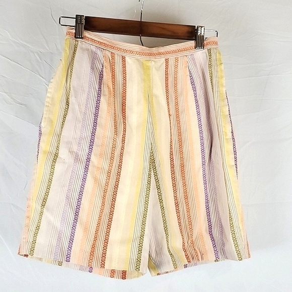 Vintage 70s Rainbow Striped Cottagecore Shorts - Picture 1 of 10